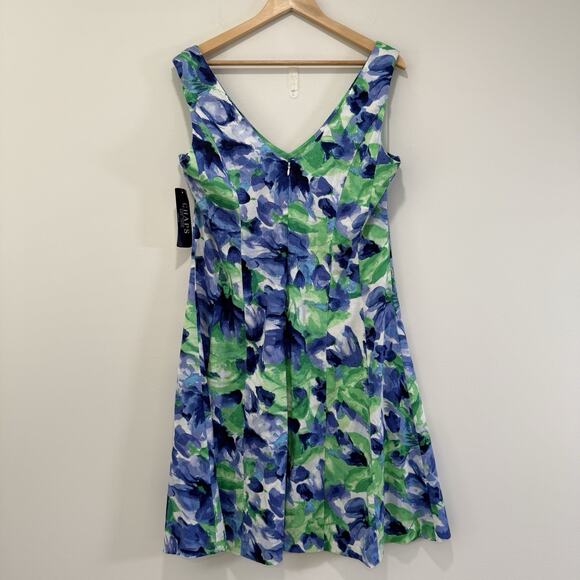 NWT Chaps Baja Blue Green Floral Print Sleeveless A-Line Dress Sz 16 Travel Boss - Picture 8 of 8